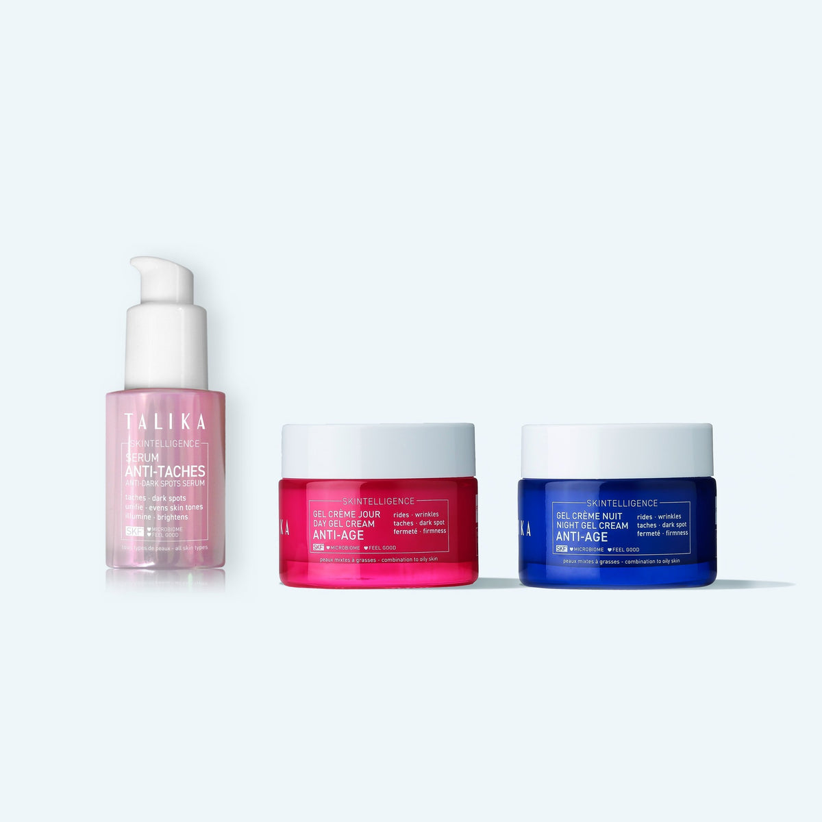 Trio Skintelligence Anti-Taches Talika : Sérum Anti-Taches, Gel-crème Anti-âge Jour et Gel-crème Anti-âge Nuit